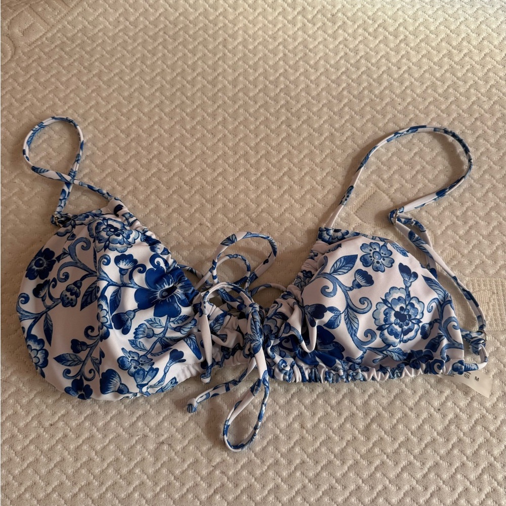 Floral Blue and White Bikini Top